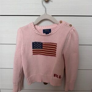 Polo by Ralph Lauren Pastel Pink Flag-Embroidered Crewneck Sweater